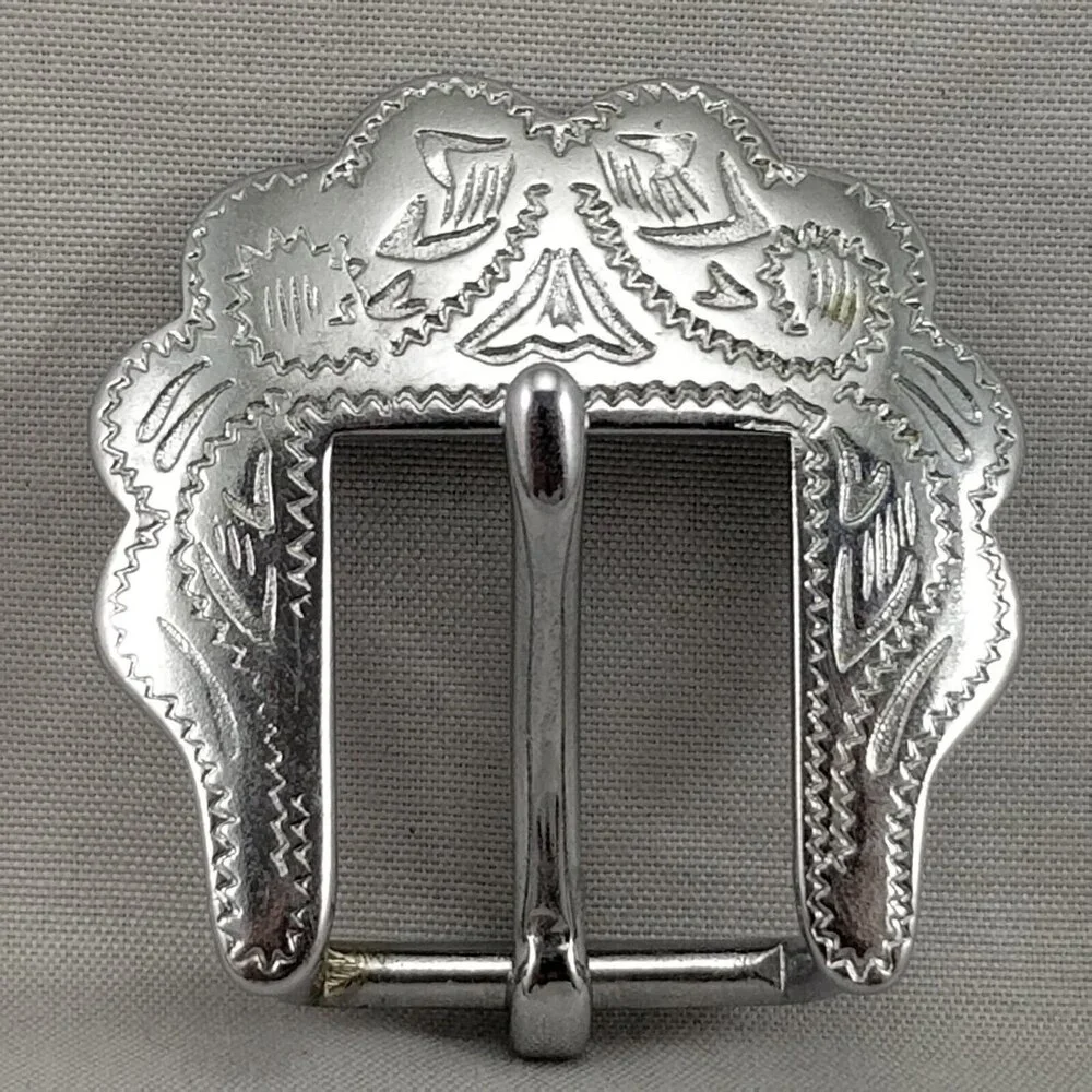 Vintage Belt Buckle Small Pin Buckle Taiwan ROC Western Filigree Engraved Etched